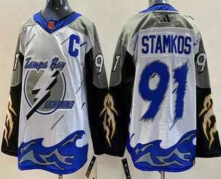 Men%27s Tampa Bay Lightning #91 Steven Stamkos White 2022 Reverse Retro Authentic Jersey->toronto maple leafs->NHL Jersey